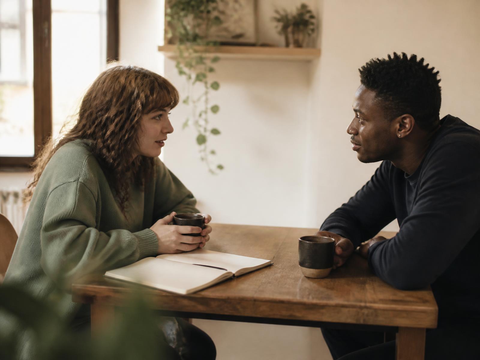 A coach listening to a client across a table